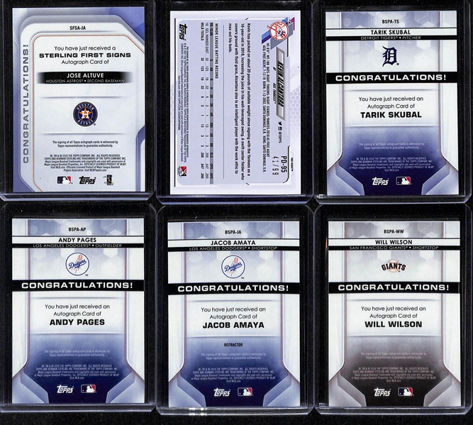 Lot of (6) Baseball Autographed Cards w. 2020 Bowman Sterling Jose Altuve /25