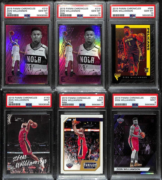 Lot of (6) PSA Graded Zion Williamson Rookies w. (2) 2019 Chronicles Essentials Pink PSA 10s
