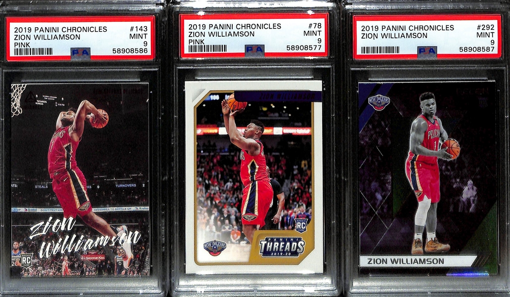 Lot of (6) PSA Graded Zion Williamson Rookies w. (2) 2019 Chronicles Essentials Pink PSA 10s