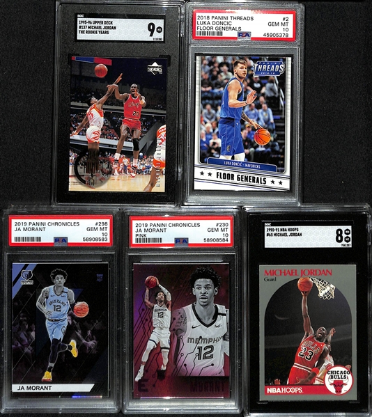 Lot of (5) Graded Basketball All-Stars w. Michael Jordan, Luka Doncic, and (2) Ja Morant Rookies