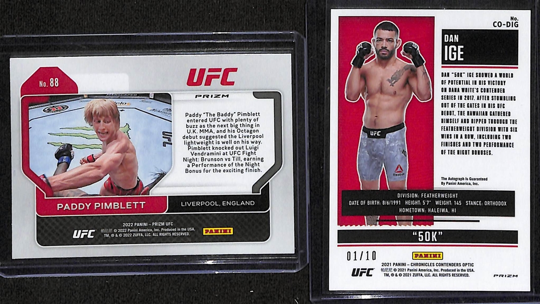 Lot of (300+) 2021 & 2022 UFC Cards w. Prizm Paddy Pimblett Prizm RC and Dan Ige Chronicles Contenders Optic Auto #d /10