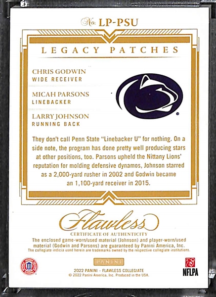 2022 Flawless Collegiate Penn State Legacy Patches w. Micah Parsons/Chris Godwin/Larry Johnson #d /10