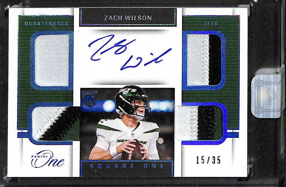 Rookie Lot of 2021 One and One Zach Wilson Square One Patch Auto #d /35 and 2020 Immaculate Brandon Aiyuk Patch Auto #d /25