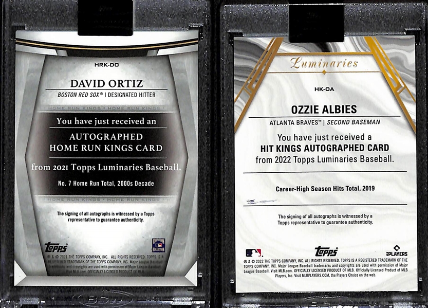 2021 & 2022 Topps Luminaries Autographed Baseball Card Lot w. David Ortiz #d 1/5 and Ozzie Albies #d 2/15