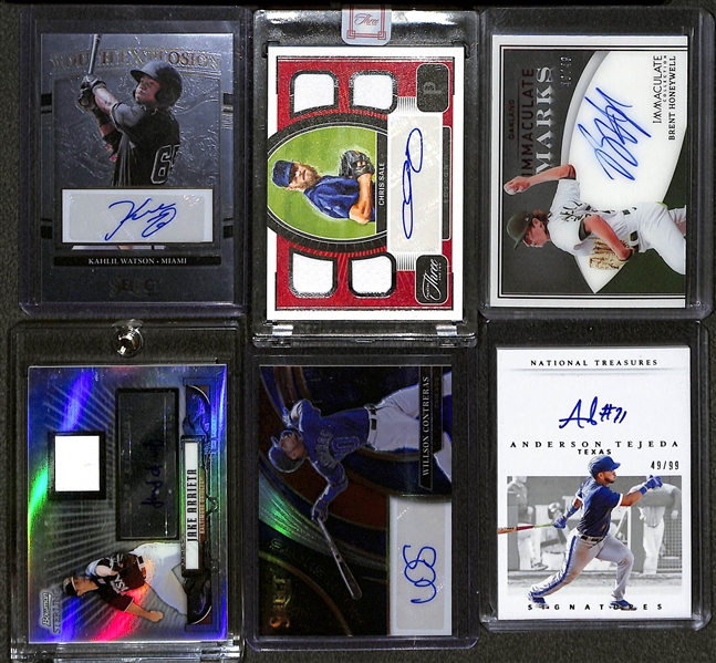 Lot of (17) Autographed Baseball Cards w. Kahlil Watson, Chris Sale, Jake Arrieta, Many Rookies