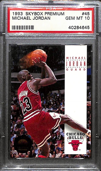 1993 Skybox Premium Michael Jordan PSA 10, 2019-20 Chronicles Playbook Zion RC w. Patch, and 2019-20 Optic Chris Paul w. Game Used Jersey Patch