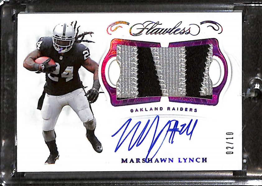 2018 Flawless Marshawn Lynch Patch Autograph #d /10 and 2021 Gridiron Greats Jim Otto Autograph.
