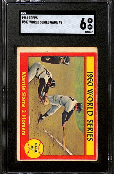 1961 Topps # 307 1960 World Series Mantle Slams 2 Homers SGC 6 and 1969 Topps # 412 Mickey Mantle 5th Series Checklist SGC 5