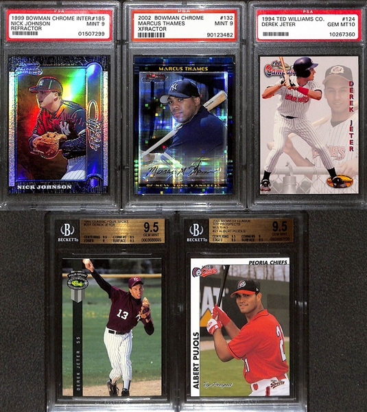 Lot of (5) Graded Baseball Rookie Cards w. Albert Pujols, Derek Jeter and Others