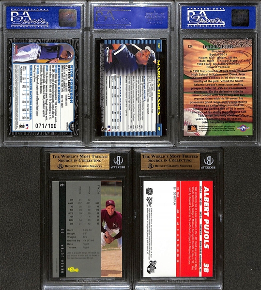 Lot of (5) Graded Baseball Rookie Cards w. Albert Pujols, Derek Jeter and Others