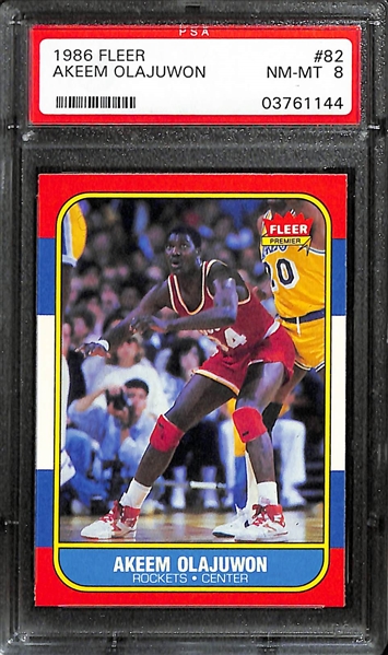 1986 Fleer Basketball Akeem Olajuwon Rookie PSA 8