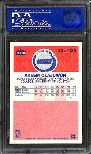1986 Fleer Basketball Akeem Olajuwon Rookie PSA 8
