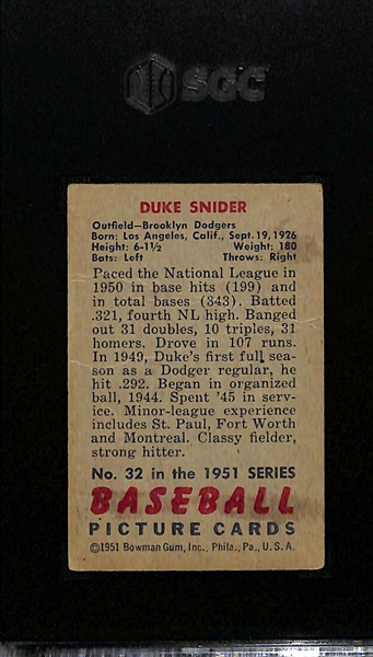 1951 Bowman Duke Snider #32 Graded SGC 1