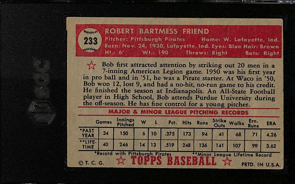 1952 Topps Bob Friend #233 Graded SGC 5