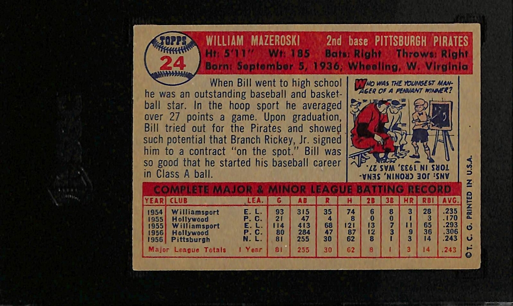 1957 Topps Bill Mazeroski Rookie Card #24 Graded SGC 6