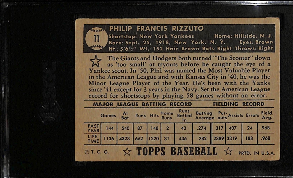 1952 Topps Phil Rizzuto #11 (Black Back) Graded SGC 1.5