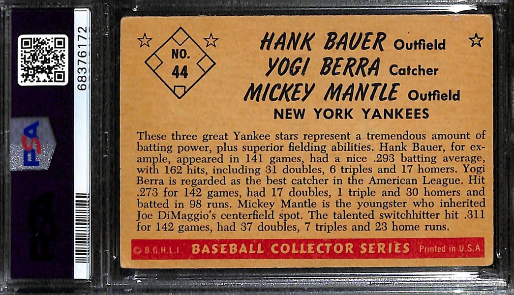 1953 Bowman Color Mickey Mantle, Yogi Berra, Hank Bauer #44 Graded PSA 3