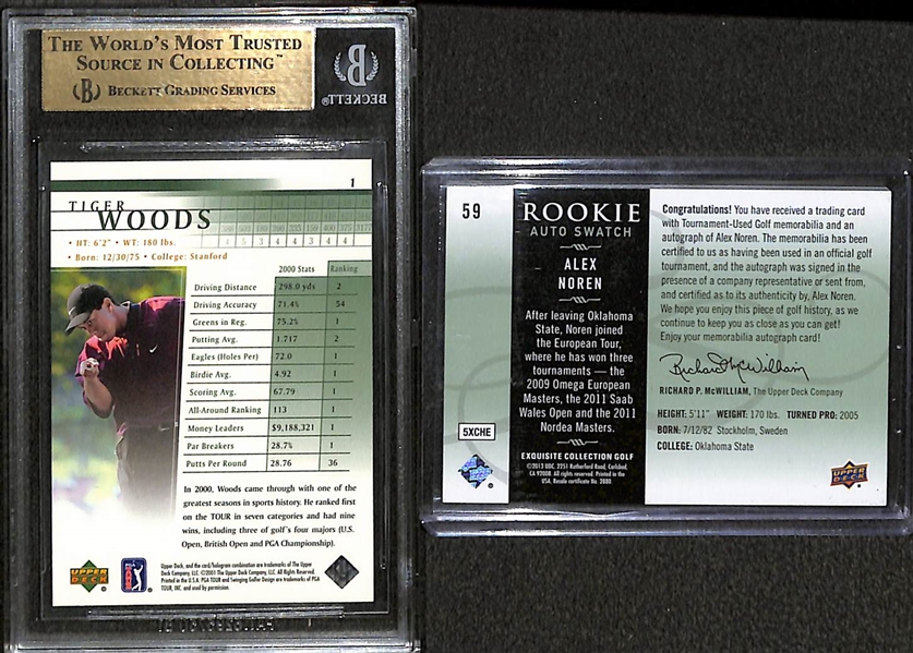 2001 Upper Deck #1 Tiger Woods Rookie Graded BGS 9.5 and 2013 Exquisite Collection Alex Noren Rookie Auto Patch #d /175