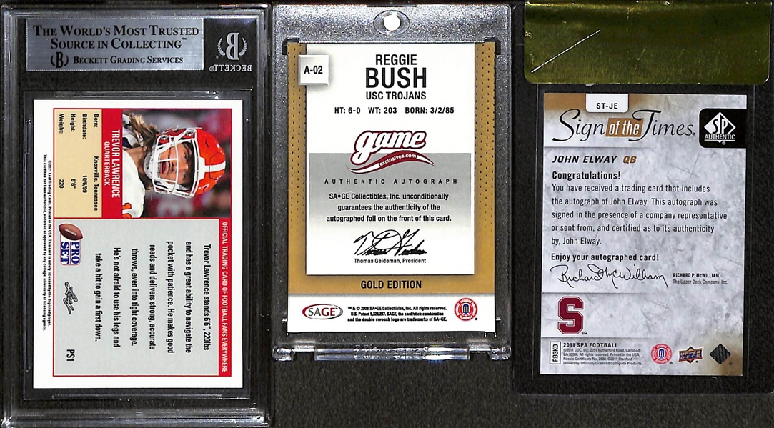 2011 SP Authentic John Elway Sign of the Times Autograph #d /10 BGS Raw Review 9.5/10, 2021 Leaf Pro Set Trevor Lawrence Reverse BGS 9 and More 