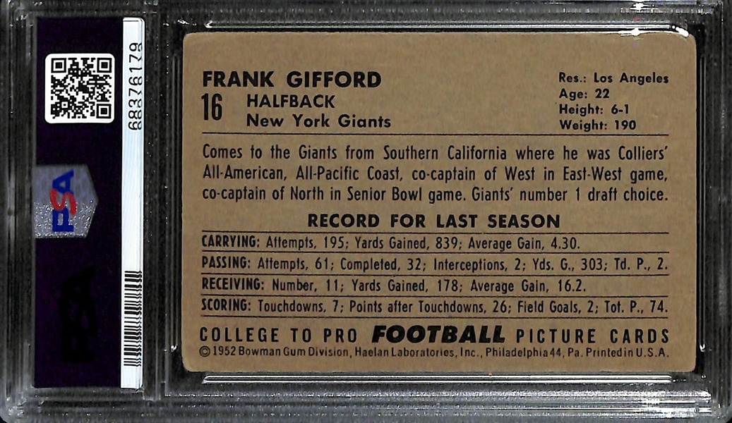 1952 Bowman Football Large Frank Gifford #16 Graded PSA 2