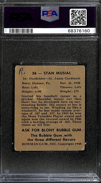 1948 Bowman Stan Musial Rookie Card #36 Graded PSA 2 (MK)