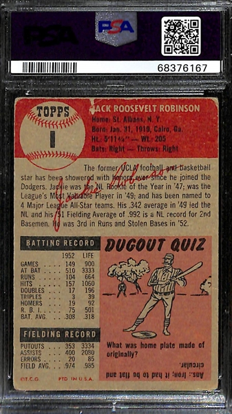 1953 Topps Jackie Robinson #1 Graded PSA 2