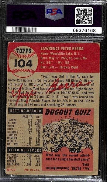 1953 Topps Yogi Berra #104 Graded PSA 2