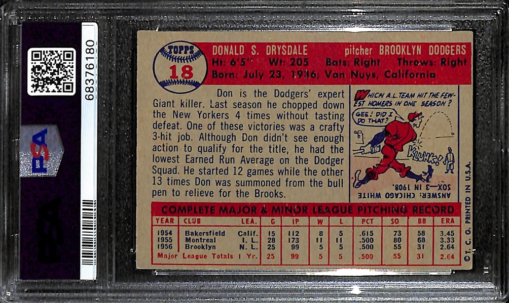1957 Topps Don Drysdale Rookie Card #18 Graded PSA 5