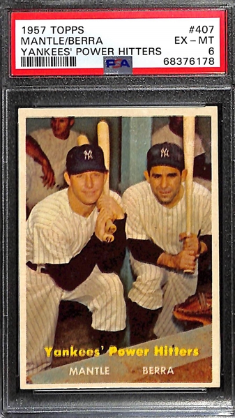1957 Topps Mickey Mantle & Yogi Berra Yankees Power Hitters #407 Graded PSA 6