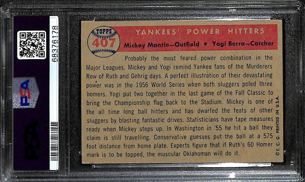 1957 Topps Mickey Mantle & Yogi Berra Yankees Power Hitters #407 Graded PSA 6