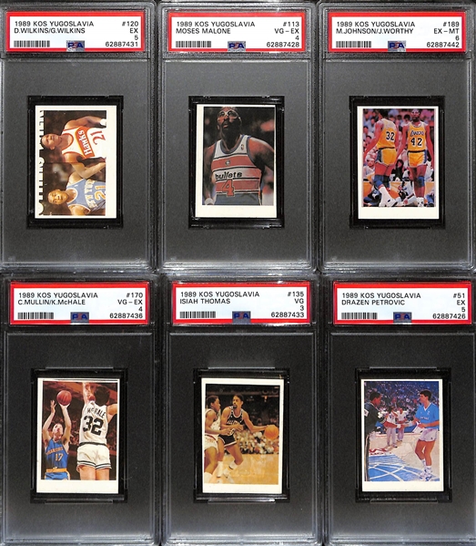 Lot of (12) 1989 KOS Yugoslavia Basketball w. Julius Erving, Larry Bird/James Worthy, Isiah Thomas, Others Rare!