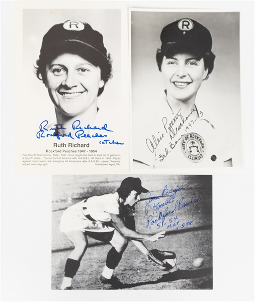 Lot of (11) Baseball and Tennis Autographs w. Many Women From Rockford Peaches Including Maria Sharapova Hat, (2) Ruth Richard, (2) Joan Berger Knebl, and Others (JSA Auction Letter)