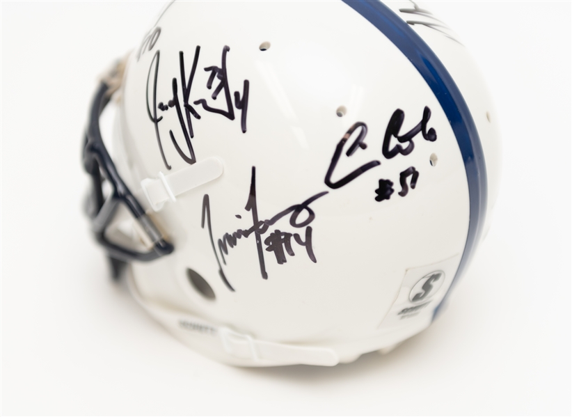 Mini Penn State Helmet w. 9 Autographs including LaVar Arrington and Courtney Brown (JSA Auction Letter)