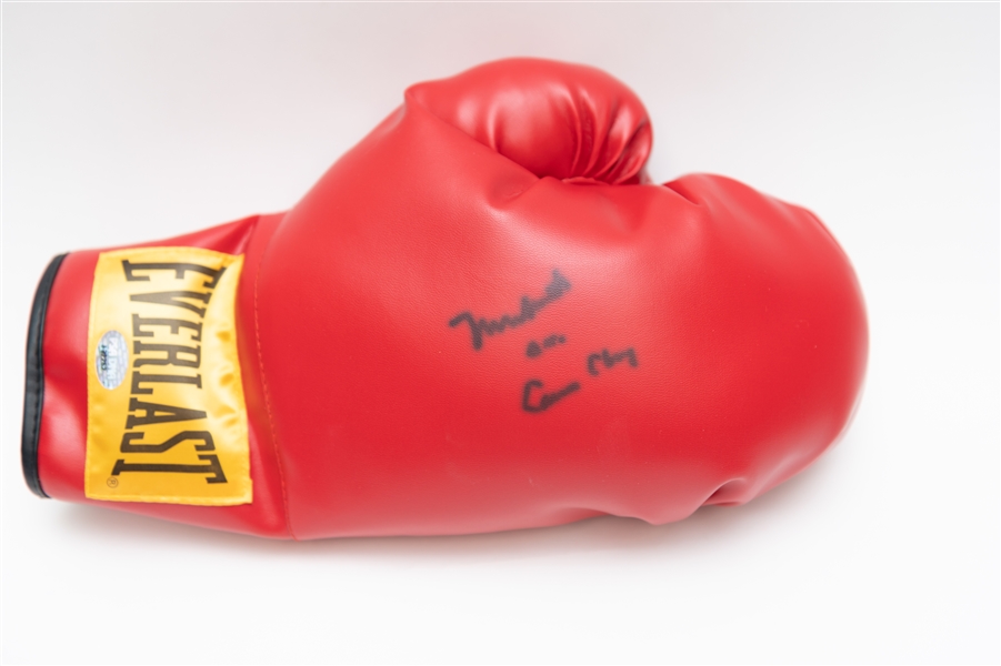 Rare Muhammad Ali Signed Boxing Glove w. Full Name & a.k.a. Cassius Clay Inscription - Full PSA/DNA LOA (Some Bleeding of Black Sharpie Signatures)