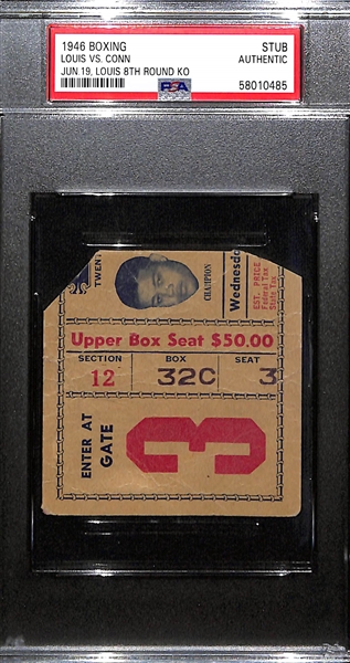 1946 Boxing Ticket Stub Joe Louis vs. Billy Conn (June 19, 1946 - Louis 8th Round Knockout) Graded PSA Authentic