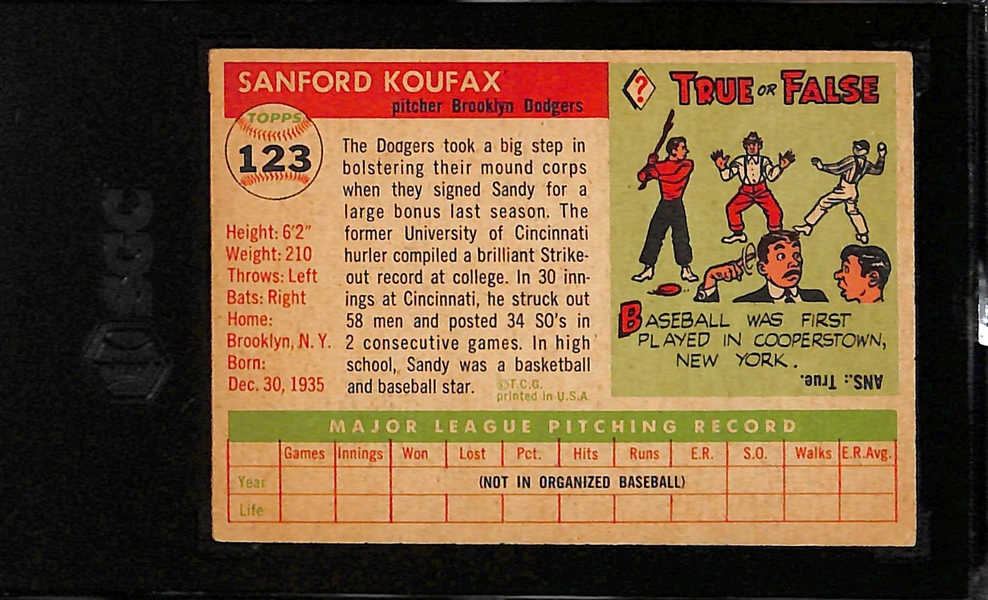 1955 Topps Sandy Koufax Rookie #123 Graded SGC 3