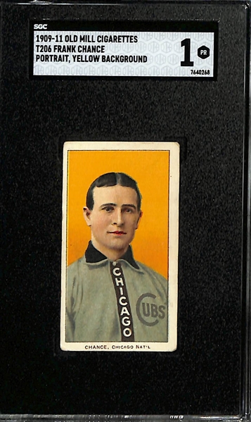 1909-11 T206 Frank Chance (HOF - Cubs) Old Mill Cigarettes Back (Portrait, Yellow Background) Graded SGC 1.5