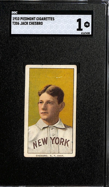 1909-11 T206 Jack Chesbro (HOF - NY Yankees) Piedmont Back Graded SGC 1