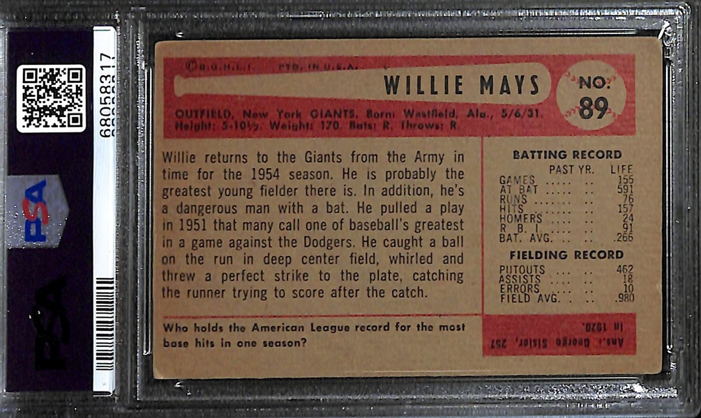 1954 Bowman Willie Mays #89 Graded PSA 3
