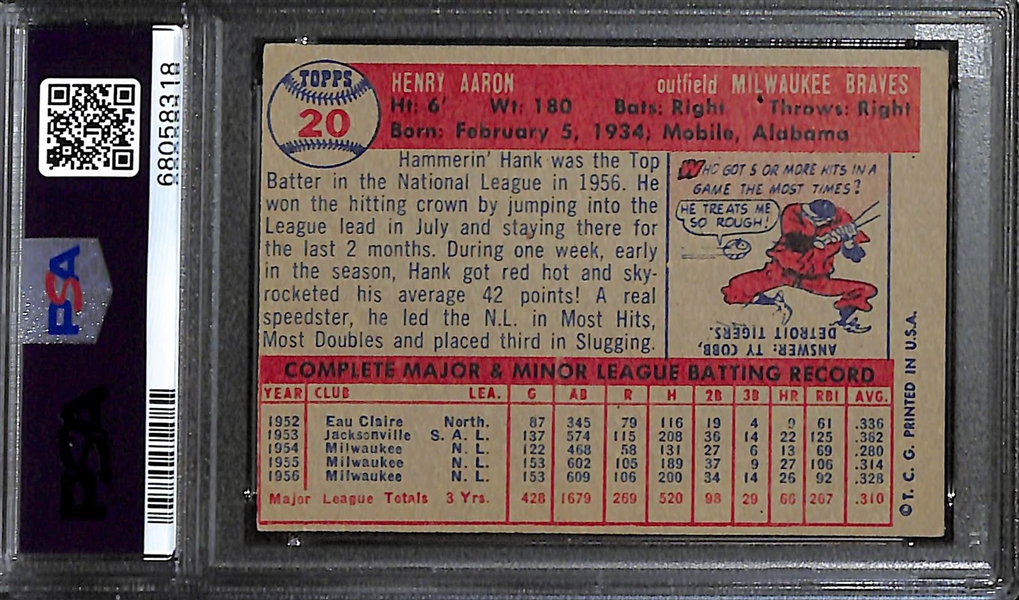 1957 Topps Hank Aaron  #20 Graded PSA 5