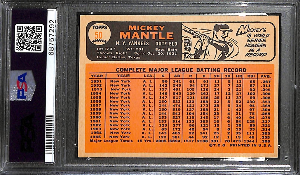 1966 Topps Mickey Mantle #50 Graded PSA 7