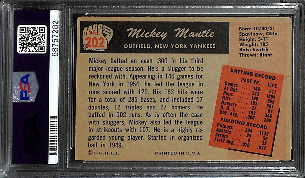1955 Bowman Mickey Mantle #202 Graded PSA 3
