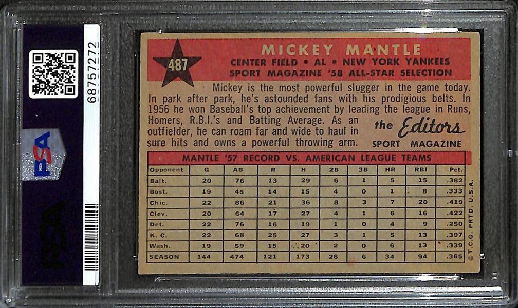 1958 Topps Mickey Mantle Sport Magazine All-Star #487 Graded PSA 6