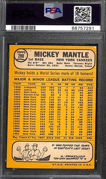 1968 Topps Mickey Mantle #280 Graded PSA 4