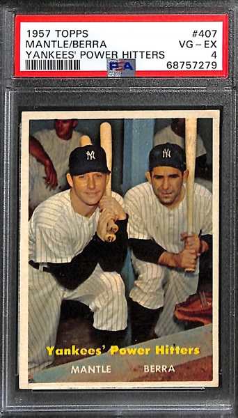 1957 Topps Yankees Power Hitters Mickey Mantle & Yogi Berra #407 Graded PSA 4