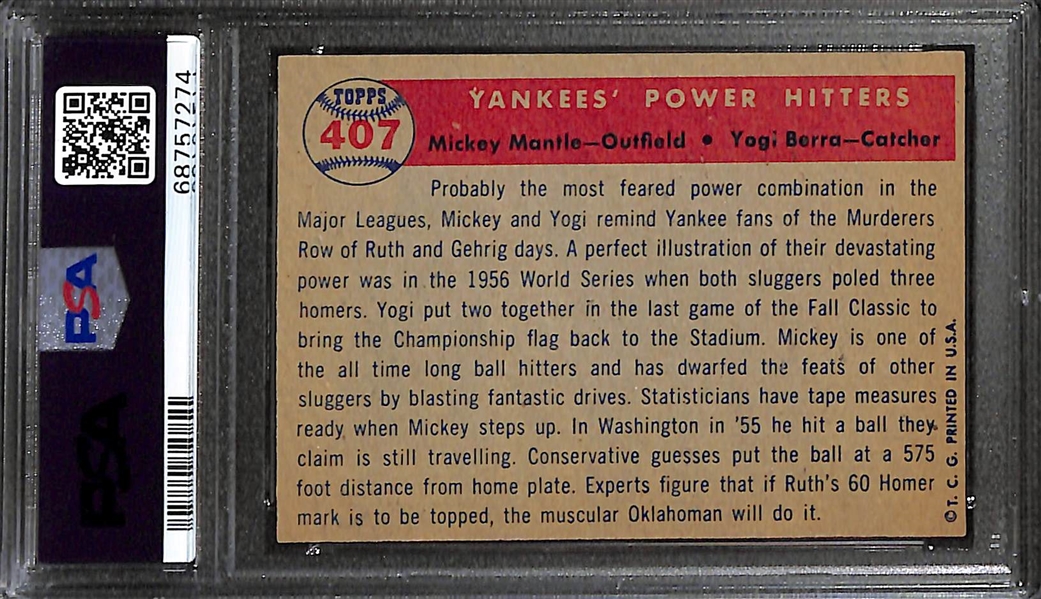 1957 Topps Yankees Power Hitters Mickey Mantle & Yogi Berra #407 Graded PSA 6