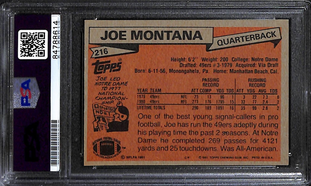 1981 Topps Joe Montana Signed Rookie Card (PSA/DNA Slabbed Authentic Auto Signed in Pen)