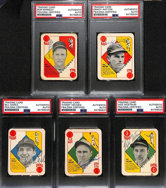Lot of (5) Signed 1951 Topps Red Back Cards - Bob Kennedy, Grady Hatton, Bill Werle, Tommy Holmes, Wes Westrum (All PSA/DNA Slabbed)