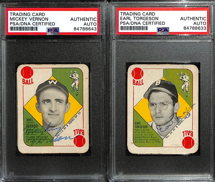 (4) Signed 1951-1952 Topps Cards - (2) 1951 Blue Backs (Vernon, Torgeson) & (2) 1952 (Fain, Wellman) - All PSA/DNA Slabbed