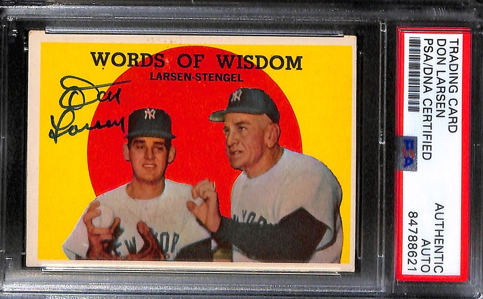 (4) Signed 1950s Cards - (2) 1955 Bowman (Don Larsen, Phil Rizzuto), 1958 Topps Pee Wee Reese, 1959 Topps Don Larsen 